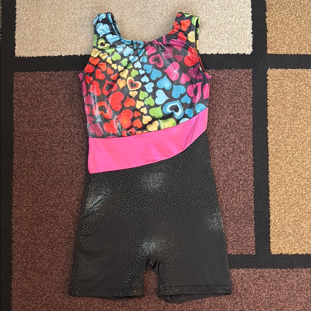 Colorful Heart Pattern Gymnastics Leotard
